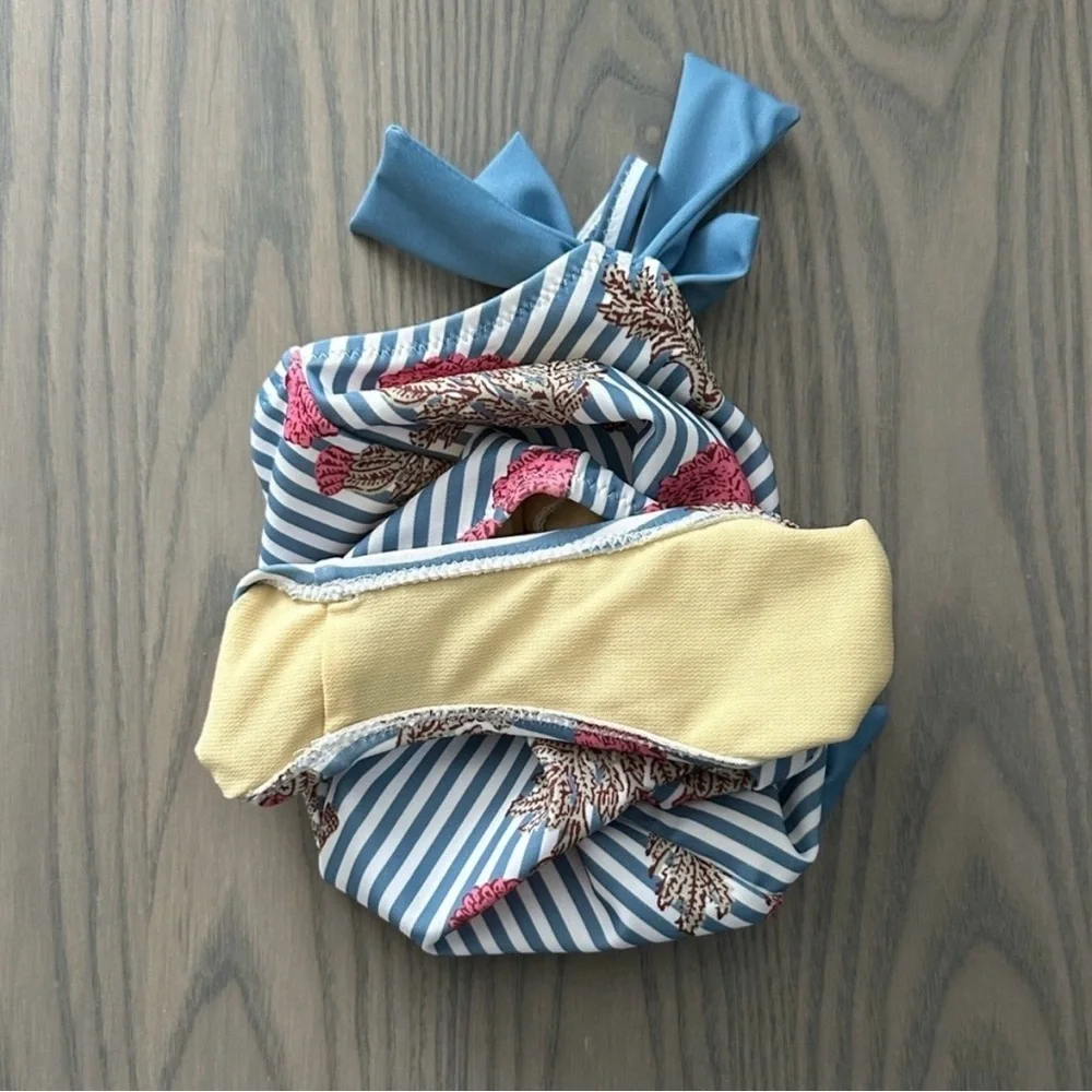 PINK CHICKEN GIRLS LULU SWIMSUIT IN BLUSH MARIGOLD STRIPE NWOT